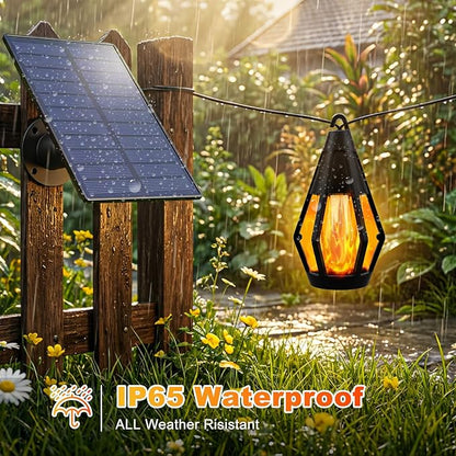 Upgraded Solar String Lights Outdoor, 31FT Solar Patio Lights with 10 Flickering Flame LED Bulbs, Waterproof Hanging Solar String Light for Outside Garden Backyard Porch Patio Bistro Party Decorations