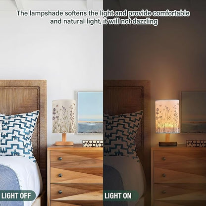 Bedside Table Lamp Retro Colorful Herbs Wild Flowers Nightstand Lamp with Wood Desk Lamps for Bedroom Living Room Nursery Office Home Decor