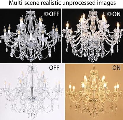 12-Light Contemporary Crystal Chandelier for Living Room, Double Layer Ceiling Light Fixture with Clear Crystals for Dining Room Hallway Staircase, E12 Base (Clear 12)
