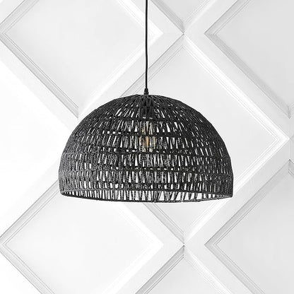 JONATHAN Y 20" Black Modern Bohemian Woven Rope LED Pendant Light Fixture, Adjustable Dome Ceiling Lamp for Kitchen Island, Rope Shade, Coastal Farmhouse Decor (JYL6504C)
