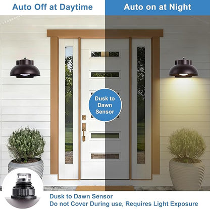 LED Outdoor Wall Lights, 2 Pack Dusk to Dawn LED Porch Light 12W Integrated 3000K Farmhouse Barn Lights Outdoor Metal Brown Hardwired for Porches, Garages, Patios, Sheds, Driveways, Walkways