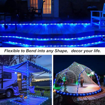 JMEXSUSS 2 Pack Blue Battery Operated Rope Lights Outdoor Waterproof, Total 200LED 66ft 8 Modes Battery Powered String Lights with Remote, Blue Pool Light for Camping Balcony Fence Garden Pool Decor
