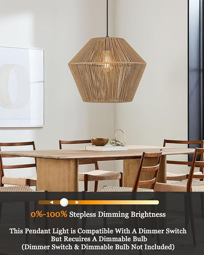 ELYONA 17” Woven Pendant Light, Modern Boho Chandelier Handwoven Rattan Basket Shade, Rustic Pendant Light Fixtures Farmhouse Ceiling Hanging Lamp for Dining Room, Kitchen Bedroom, Entryway, Foyer