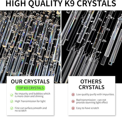 Luxury Large Foyer Chandelier, Modern 12-Lights Round Raindrop Crystal Chandeliers High Ceiling Flush Mount Light Fixtures for Hallway, Entryway, Stairs,Front Entrance D31.5 X H86.7 of CRYSTOP