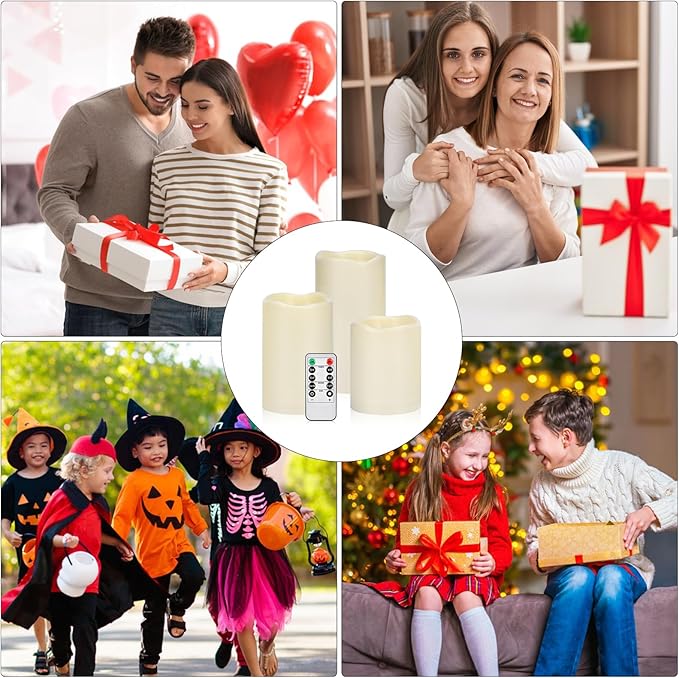 Artmarry Flameless Candles 4" 5" 6" Outdoor Indoor Pillars 18 Pack Battery Operated Flickering Candles Include 10-Key Remote Timer 400+ Hours by 2 AA Batteries(18 Pack)