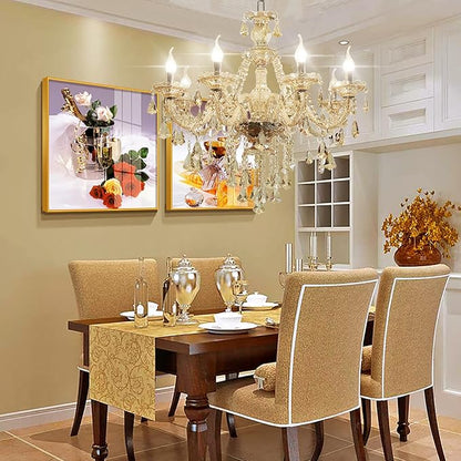 Modern Elegant K9 Crystal Chandelier 8 Lights, Cognac Crystal Ceiling Pendant Light Fixture Candle Style E12 Base for Living Room Bedroom Hallway (8 Lights)