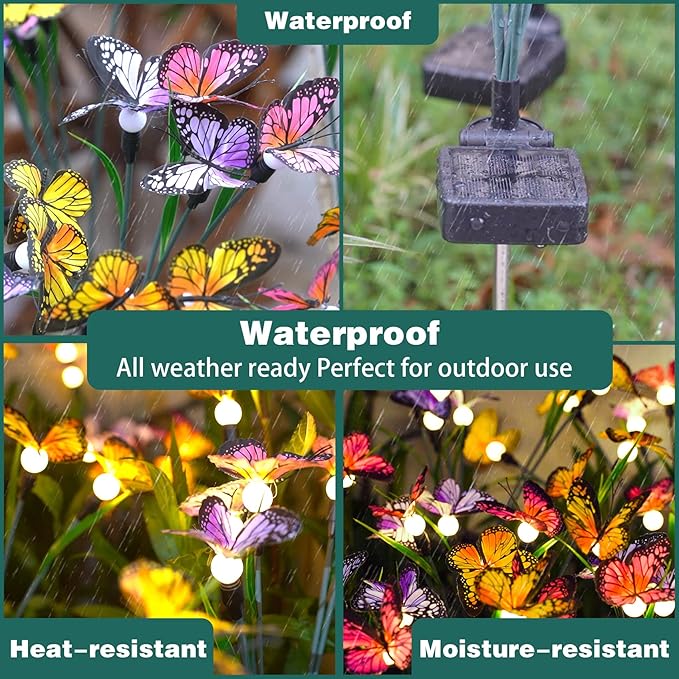 TONULAX Solar Garden Lights - 4 Pack Swaying Butterfly Light, Swaying in The Wind, Solar Outdoor Lights, Yard Patio Pathway Decoration, High Flexibility Iron Wire & Realistic Butterflies(4 Pack)