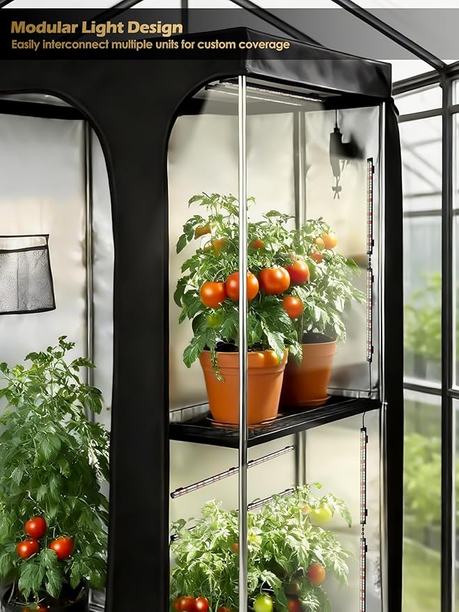 Smart Grow Light for Indoor Plants,3500K Full Spectrum LED Plant Light Strips with 3/9/12H Auto Timer,Stepless Dimming,Modular Design，Plug and Play (Black, 4 Pack)