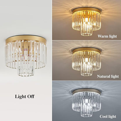 12.6" Gold Crystal Modern Crystal Ceiling Light Fixture, 2-Tier Luxury K9 Crystal, for Dining Room, Kitchen, Island, Living Room, Bedroom