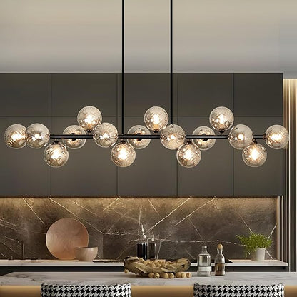 55" Linear Chandeliers for Dining Room Light Fixture 16 Lights Large Sputnik Chandelier Modern Chandelier Smoke Grey Swirled Globe Farmhouse Chandelier Island Lights for Kitchen