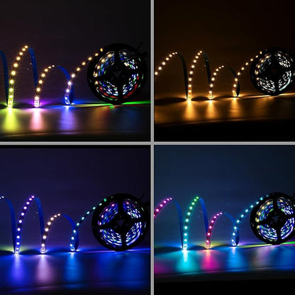 DC5V SK6812 (Similar WS2812B) RGBW RGB+Cold White led Strip Light 60leds/Pixels/m Individually Addressable 4 Color in 1 LED (16.4ft(5m) 300leds IP65) (No Adapter or Controller)