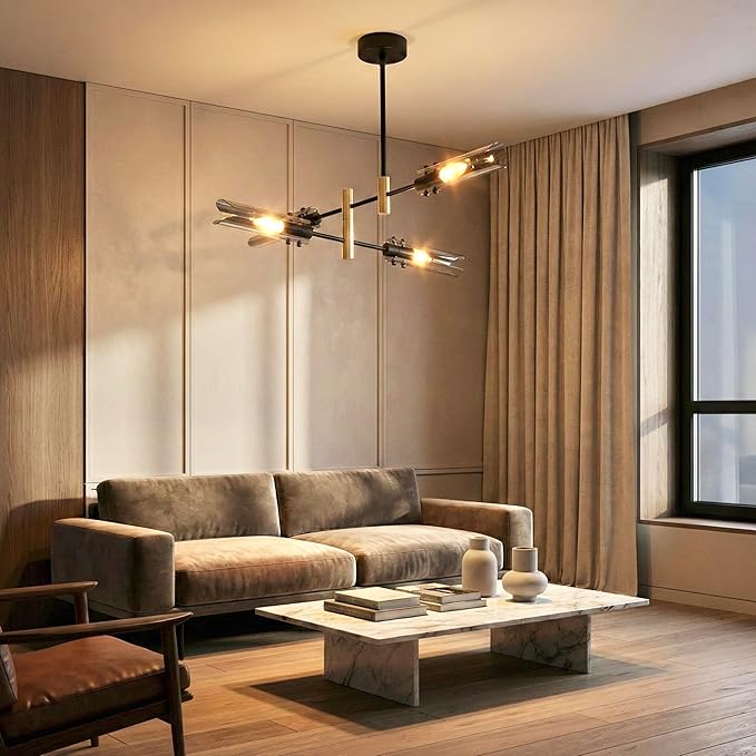 Modern Living room Dining room Sputnik Chandelier, Bedroom Hallway Light Fixtures, Pendant Lights Kitchen Island, Hanging Lights Ceiling Light Farmhouse Kitchen Decor Fixture Lamparas (Black & Gold-4)