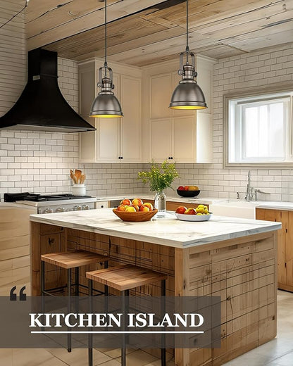 2 Pack Pendant Lights Kitchen Island, Farmhouse Hanging Lights Fixtures with Metal Shade, Rustic Kitchen Pendant Lighting Over Island for Dining Room, Oil Rubbed Bronze, AD-2151-1P2-ORB