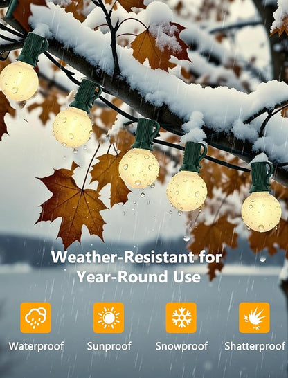 50Ft Christmas Outdoor String Lights with 27 LED Frosted White Bulbs, G40 Globe Christmas String Lights for Indoor Outdoor, Connectable Hanging Lights for Backyard Porch Balcony Patio Party Xmas Decor