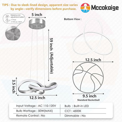 Modern LED Pendant Light Fixture Contemporary Round Ring Chandelier Nickel with 4500K and 59in Height Adjustable Hanging Lamp for Kitchen Island Hallway Foyer Closet Corridor