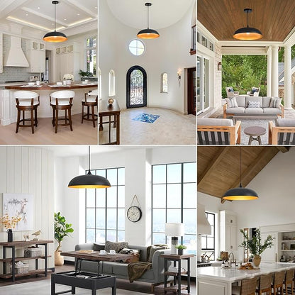Large Pendant Light Fixtures Ceiling Hanging, 17.7" Dome Pendant Lights,Black and Gold Finish Lighting Fixture,Adjustable Pendant Lamps for Living Room,Dining Room,Kitchen Island