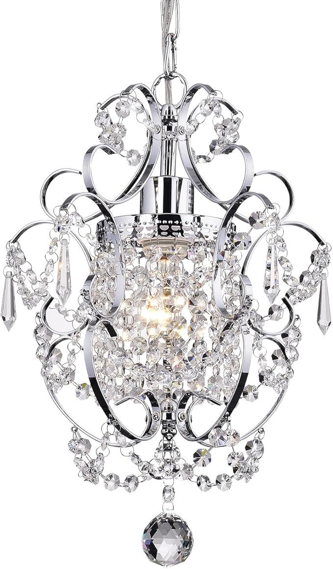 Edvivi Amorette Mini Chandelier Chrome Crystal Chandeliers, 1 Light Modern Elegant Glam Ceiling Light Fixture Chrome, Adjustable Hanging Lighting for Closet, Bedroom, Girls Room, Kitchen Island