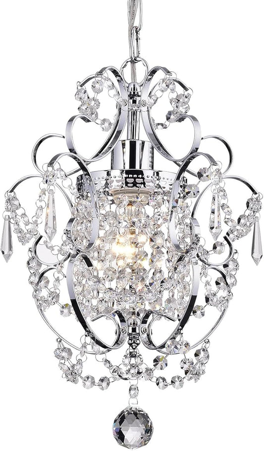 Edvivi Amorette Mini Chandelier Chrome Crystal Chandeliers, 1 Light Modern Elegant Glam Ceiling Light Fixture Chrome, Adjustable Hanging Lighting for Closet, Bedroom, Girls Room, Kitchen Island