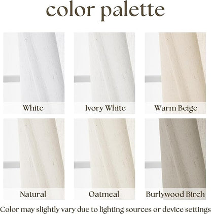 Farmhouse Kitchen Curtains with Rod Pocket 30 Inch Length 2 Panels Semi Sheer Privacy Rustic Flax Linen Short Curtains for Bathroom Cafe Camper Ivory White