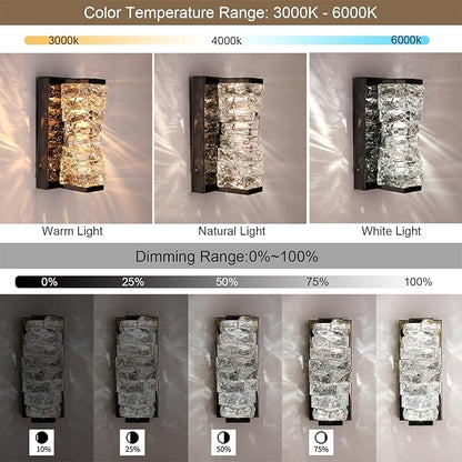 HuisMier Modern Crystal Wall Sconce, Black Dimmable LED Wall Light Fixtures with 3 Color Temperature, Luxury Black Bathroom Wall Sconce for Bedroom Living Room Mirror Stairway Hallway