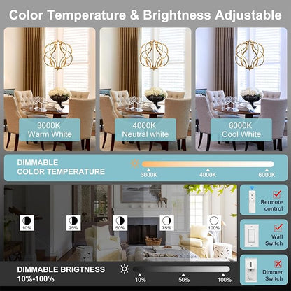 CHYING Modern Gold Chandelier with Remote Control, 10-Light 70W 3-Color Temperature Dimmable LED Chandelier for Dining Room, Hanging Adjustable Pendant Light for Living Room Kitchen Entryway Foyer