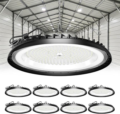 New Super Bright Ultra-Thin 200w High Bay Led Shop Lights| 30000LM 5000K UFO Led High Bay Light with 5ft Cable Hook Safe Rope| Shop&Garage Lighting Lights for Factory Workshop Warehouse Garage Barn