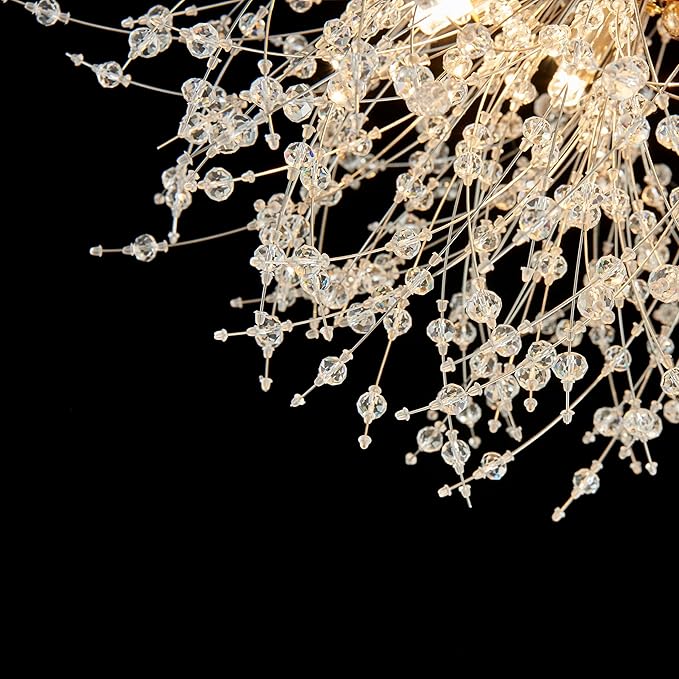 AGV LIGHTING CL023G Crystal Ceiling Light, Close to Ceiling Flushmount Light Fixture, Firework Design Dandelion Shape, 6-Lights, D18 x H10, Gold Finish
