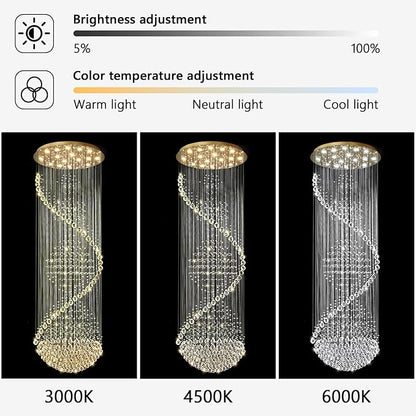 D40'' x H120'' Crystal Chandelier High Ceiling Chandeliers for Staircaes Large Raindrop Chandeliers LED Dimmable Flush Mount Light Fixtures for Foyer Hallway Entryway LED Bulbs Included Gold