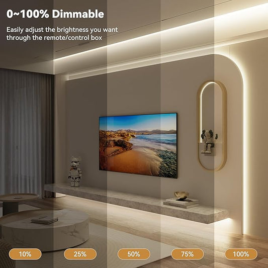 PAUTIX COB LED Strip Lights,UL Listed Dotless LED Lights with RF Remote,16.4ft Natural White 4000K Super Bright Dimmable Flexible Diffused LED Tape Light,Kitchen Cabinet,Office,Stairs,Shelf Lighting