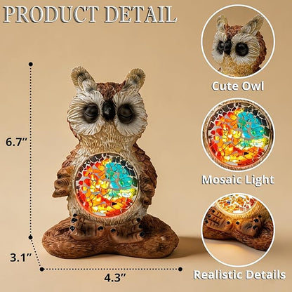 Solar Owl Garden Statues Decor for Outdoor, Brown Yoga Owl Figurine Lights for Lawn Patio Yard Decoration - Unique Christmas Housewarming Gift for Grandma Wowen Mom