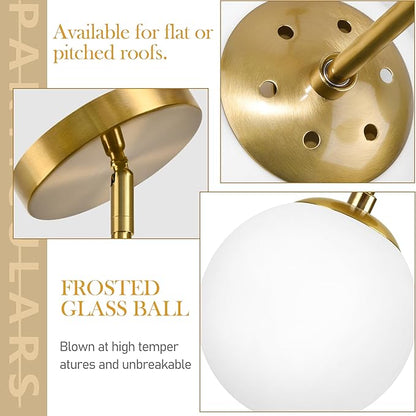 Bagood 6" Globe Pendant Light Gold 2 Pack Mid Century Pendant Light Globe Pendant Lights Kitchen Island Brushed Brass Finished with Milk Glass Adjustable Ceiling Light Fixtures for Dining Room Bar