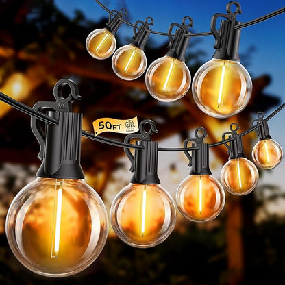 Outdoor String Patio Lights, 50FT 50 LED Patio Lights Waterproof, Connectable Shatterproof Hanging Outside String Light for Backyard, Porch, Deck, Balcony, Garden, House Decor, 2200K