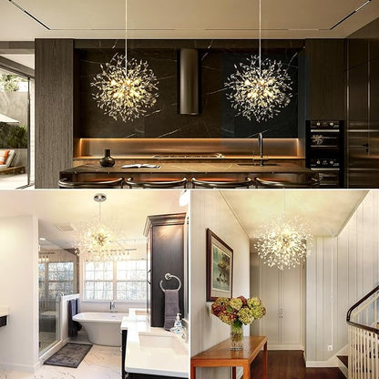 Plug in Crystal Chandelier, Modern Plug in Pendant Light Hanging Light Fixture 2-in-1 Chrome Pendant Light Dandelion Chandeliers for Dining Room Bedroom Kitchen Foyer Entryway Living Room