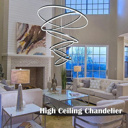 6 Rings Pendant Lights 47.2'' Modern Black Led Chandelier Dimmable Height Adjustable Chandeliers Color Temperature Black Chandelier Led Pendant Light for Dining Room Bedroom Entryway