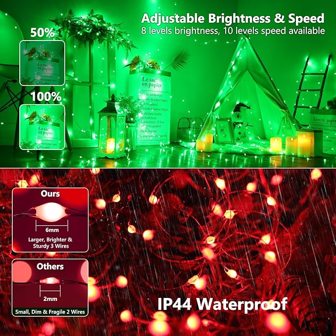 BrizLabs Color Changing Fairy Lights - 33ft 100 LED Red White & Blue Lights with Remote, Patriotic Light Music Sync Rainbow Christmas Tree Lighting with Timer for Xmas Halloween July 4th Party Home