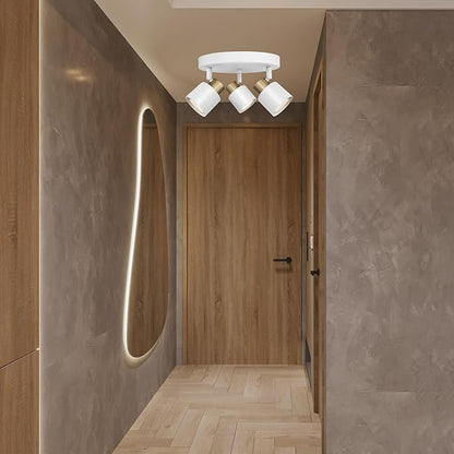 3 Light Track Lighting Kit, Matte White Brass Finish Canopy with Moden Flush Mount Ceiling Spotlight for Kitchen,Dining,Living Room,Home Improvement