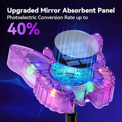 Solar Butterfly Lights Outdoor-Color-Changing 3D Glow-2-in-1 Wall & Ground-Butterfly Lights for Outside-Waterproof Garden Decorations for Patio Lawn Yard Fence Backyard Decor (4 Pack)