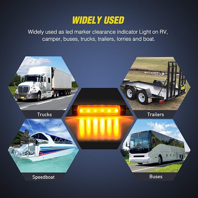 Nilight TL-14 10PCS 3.8” 6 Amber Indicator Rear Side Truck Trailer RV Cab Boat Bus Lorry LED Marker Clearance Light