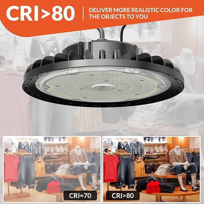200W LED High Bay Light, 28000LM 110-277V 5000K Shop Garage Light with US Plug 5' Cable IP65 Waterproof UFO Commercial Lighting for Warehouse Barn Garage Workshop Factory Gym, 2 Pack