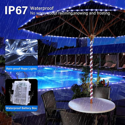 JMEXSUSS 2 Pack White Christmas Lights Battery Operated Rope Lights Outdoor Waterproof, Total 200 LED 8 Modes Battery Powered String Light with Remote for Tree Christmas Decorations