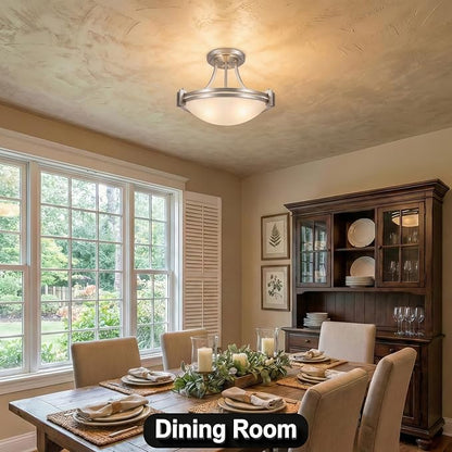 Bektas 12 Inch Semi Flush Mount Ceiling Light Fixture Brushed Nickel with Milk Glass for Bedroom Kitchen Bathroom Hallway Foyer Dining Room Hall Entryway ETL Listed