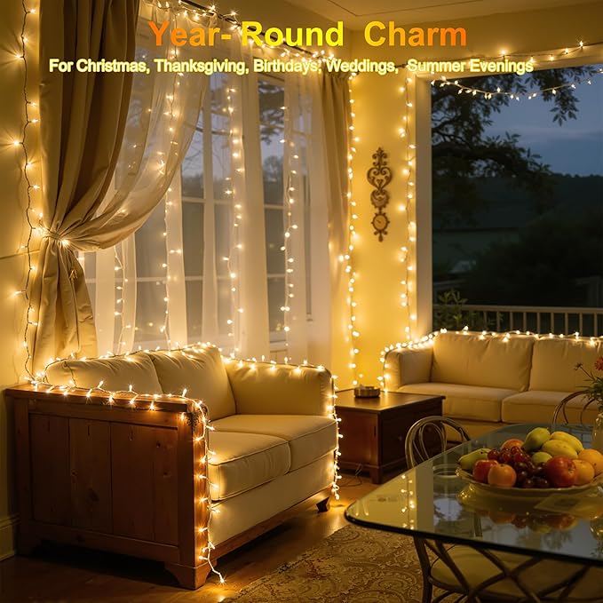 750LED Christmas Lights Outdoor Use, 240ft 12 Modes Warm White LED String Lights with Timer Dimmable, Waterproof Christmas Tree Lights for Xmas Patio Yard Fence Balcony Garden Decor Warm White
