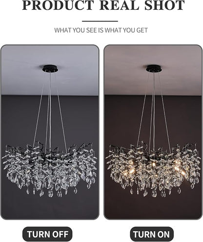 Modern Tree Branch Crystal Chandelier Luxury Black Crystal Pendant Lighting 30" Contemporary 10-Light Chandeliers for Dining Room Kitchen Bedroom Living Room