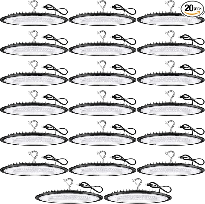 YANYCN 20 Pack 240W UFO LED High Bay Lights,120VAC IP66 Waterproof,40000LM 5000K Daylight, 1050W MH/HPS with Plug Commercial Bay Lighting for Barn,Gym,Factory,Warehouse,Shop,Workshop,Gym