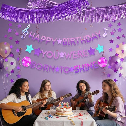 Kpop Happy Birthday Banner Set - Kpop Birthday Party Decorations with Purple Shining Star Garland, Music Idol Party Decor for Girls