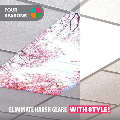 ShadeOn Fluorescent Light Covers for Ceiling Lights Classroom (4-Pack) - 2x4 ft Magnetic Office Light Covers for Fluorescent Lights, Summer, Autumn, Winter, Spring - Four Seasons