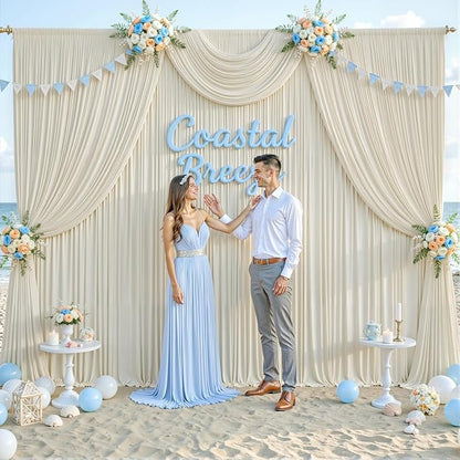 4 Panels Beige Backdrop Curtain for Baby Shower Wrinkle Free 20ft x 10ft Backdrop Drapes Panels for Parties Wedding Bridal Shower Birthday Photo Photography Fabric Background Decoration