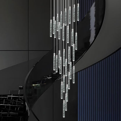 30-Lights Bubble Chandelier for Entryway High Ceiling-196 Height Adjustable Crystal Chandelier,3 Color Temperature Dimmable LED Pendant Light Fixture for Foyer Living Room Staircase,Chrome