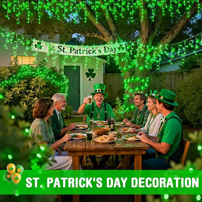 JMEXSUSS 400 LED 38.8F Green Icicle Lights for St Patrick's Day, Green Christmas Lights Indoor Outdoor, String Icicle Light for St Patrick House Fireplace Party Yard Decoration