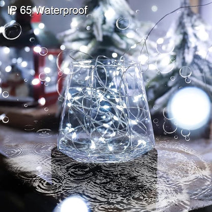 Solar Fairy String Lights for Outside, Outdoor Waterproof, Cool White 2Pack Total 200LED 66Ft 8 Modes Mini Mini Small Solar Powered Lights for Christmas, Garden, Patio, Fence, Balcony